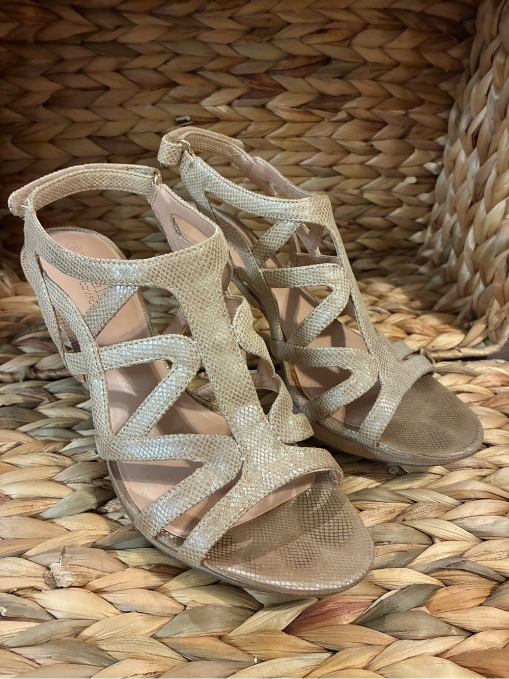 Naturalizer Champagne Metallic Cutout Heels